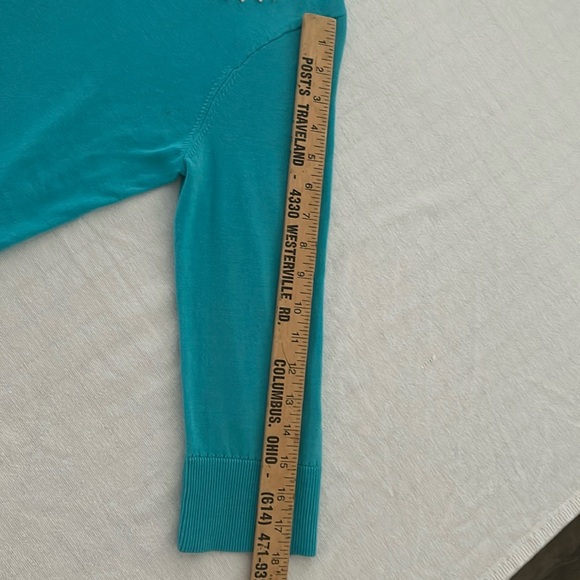 Kate Spade women’s medium button-down sweater teal beaded neckline 3/4 sleeves - Picture 7 of 11